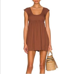 Anna Nata Brown Babydoll Mini Dress Empire Waist Cap Sleeve Pockets XXS NEW